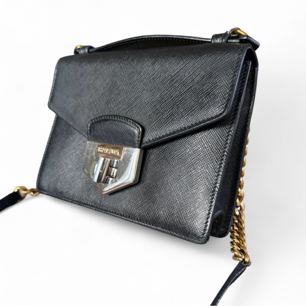 Prada Black Saffiano Leather Bag with Chain Strap. Comes with COA - Picture 5 of 17